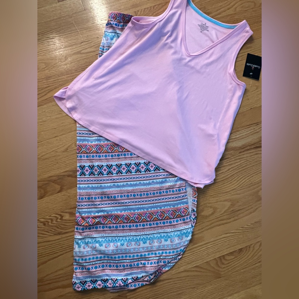 Cuddl Duds Pink Tank Top with Patterned Sleep Skirt